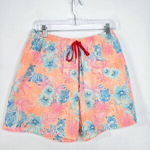 Chubbies Blue Orange Neon Floral 5" Inseam Swim Trunks Shorts
